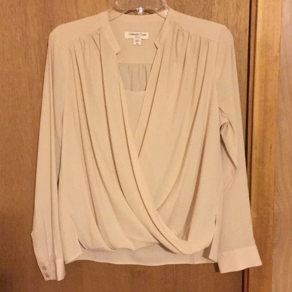 Coldwater Creek PS beige faux wrap blouse EUC